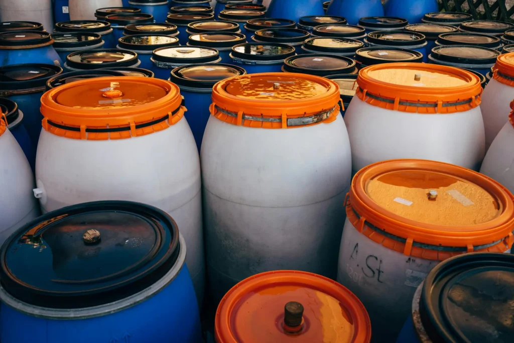 Industrial barrels containing classified dangerous goods prepared for global shipping – handled by B2B Freight Solutions Australia